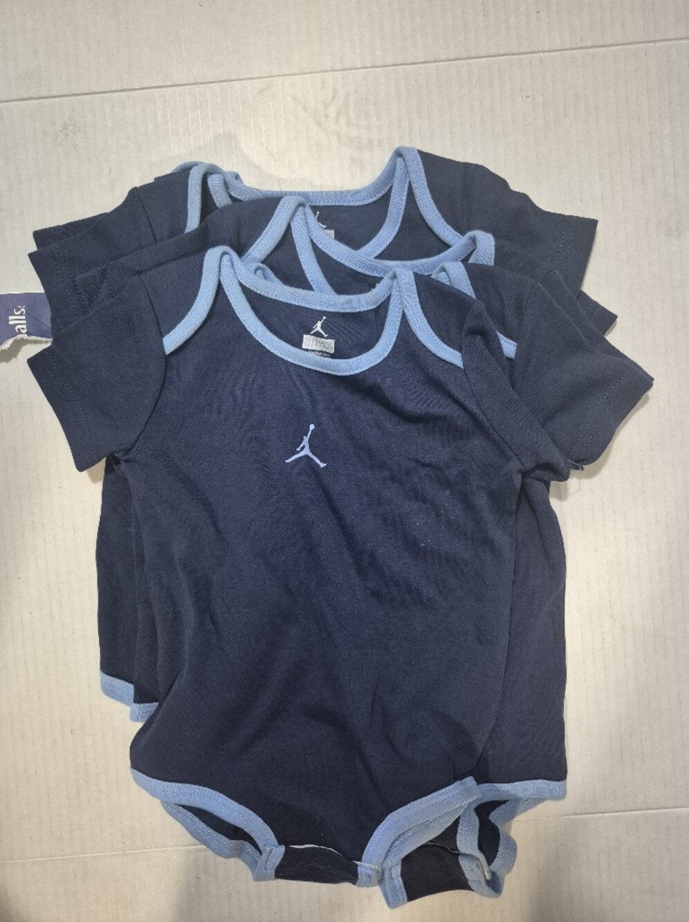 NWT 5 Jordan Navy Bodysuits with Light Blue Trim for Babies